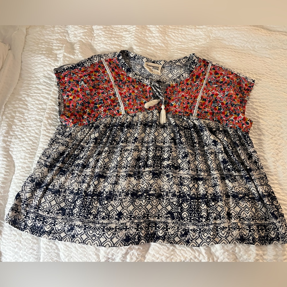 Savanna Jane Multicolor Floral & Navy Boho Tunic